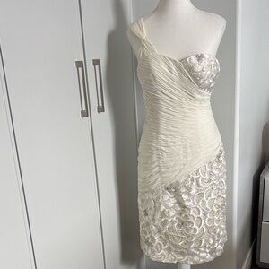 Elegant Ivory Sue Wong One-Shoulder Dress